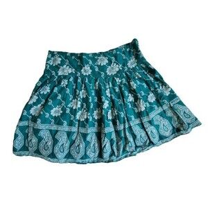 Blue Plate blue-green white floral paisley floral pattern mini skirt sz L